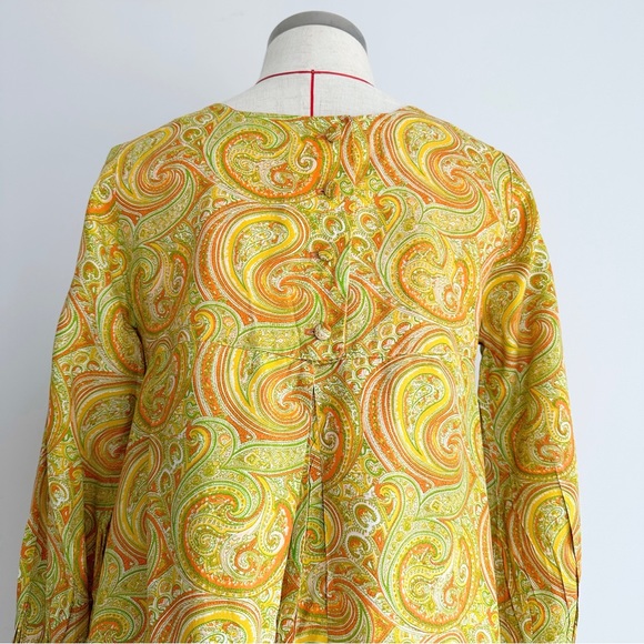Vintage 60’s Dress Size UK 8 Yellow Paisley Mini Square Neck - Picture 10 of 16